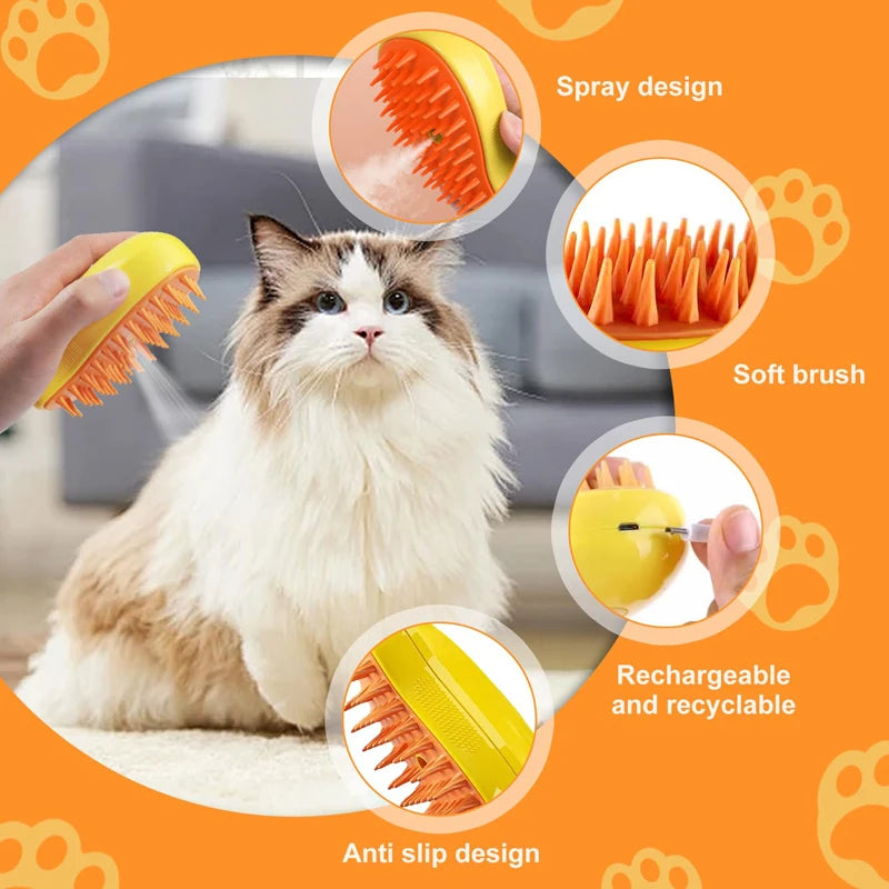 GetPawvia™ 3-in-1 Electric Pet Grooming Brush | Steam, Massage & Hair Removal